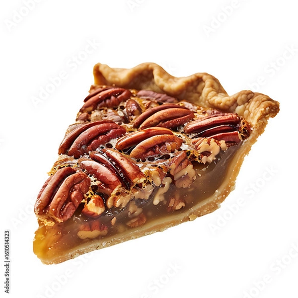 Fototapeta A slice of pecan pie with a golden crust and rich, caramelized filling.