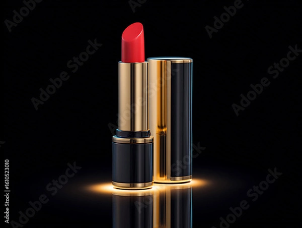 Obraz lipstick application with mirror reflection beauty closeup