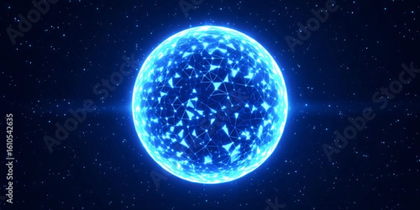 Fototapeta abstract glowing digital sphere on starry dark background