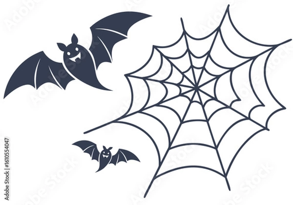 Fototapeta Vector Halloween background with bats flying at night, stars, clouds, and moon