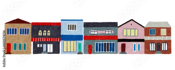Fototapeta 手描きイラスト　街路に並ぶ家々