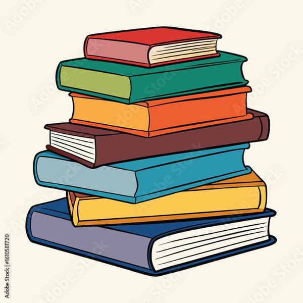 Fototapeta Stack of Books Colored Hand Drawn Illustration