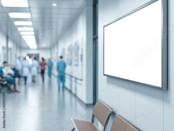 Fototapeta Empty display in busy hospital hallway