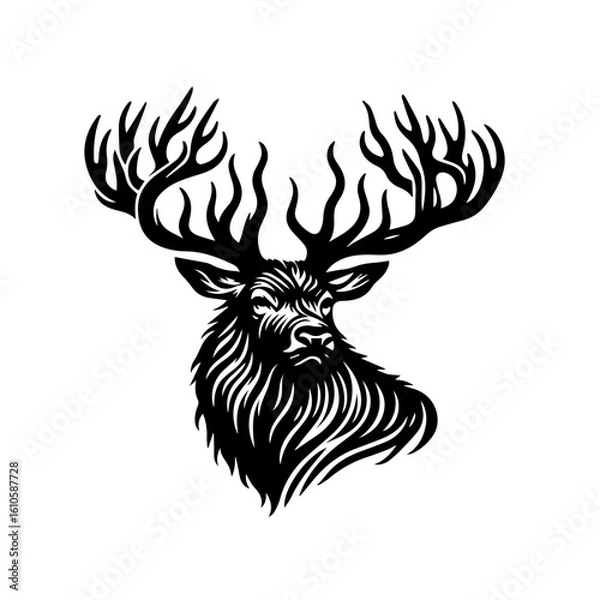 Fototapeta Majestic stag with large antlers, isolated on white background