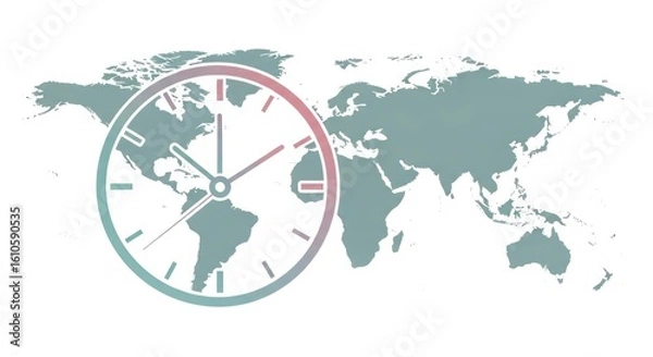 Obraz World map with clock showing global time zones