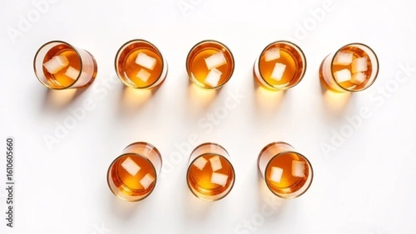 Obraz Eight Amber Drinks with Ice, Top View