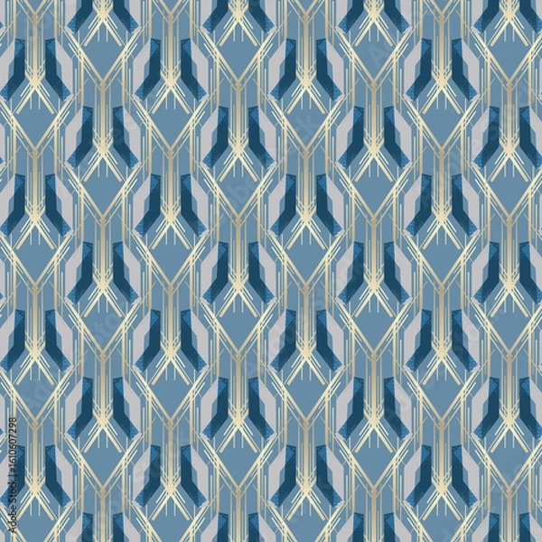 Fototapeta Seamless pattern in art deco style on gray, blue background.