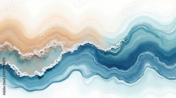 Fototapeta Faded Blue and Beige Abstract Paint Flow