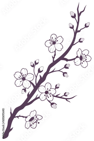 Obraz Cherry blossom branch silhouette, minimal and decorative.