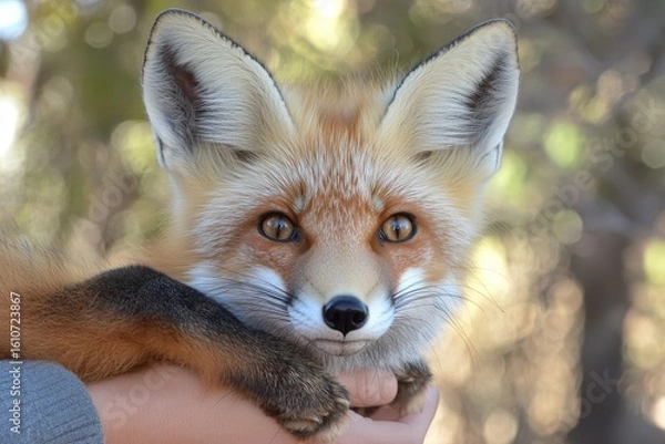 Fototapeta Close-up portrait of a red fox showcasing its vibrant features in a natural setting, Red fox Vulpes vulpes Portrait the head red fox on a beautiful background in the wild