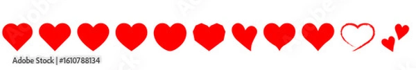Fototapeta さまざまな赤いハートが並ぶベクター素材｜ハート、赤、シンボル、ベクター