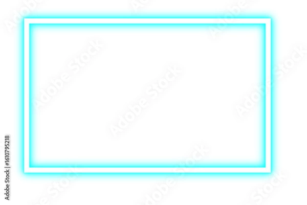 Fototapeta Cyan neon glowing square frame with double border on transparent background for digital overlays, posters, or UI design
