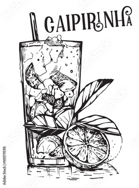 Fototapeta Vector image of summer cocktail Caipirinha.