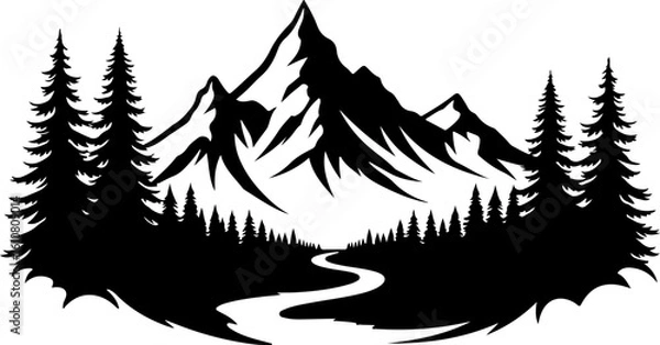 Fototapeta mountain man hiking, silhouette, vector bundle