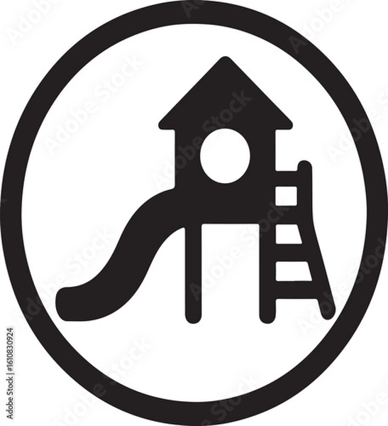Fototapeta Playground Fun Awaits An Engaging Symbol Representing Outdoor Recreation for Children with a Tower, Slide, and Ladder in a Circle