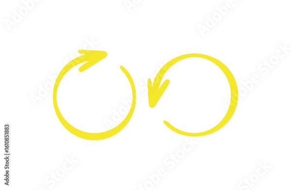 Obraz イエローの回転矢印　右回転　左回転（更新・循環・リロード）