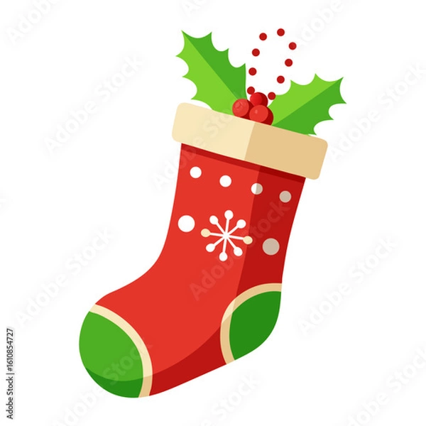 Obraz Christmas Stocking vector illustration on white background 