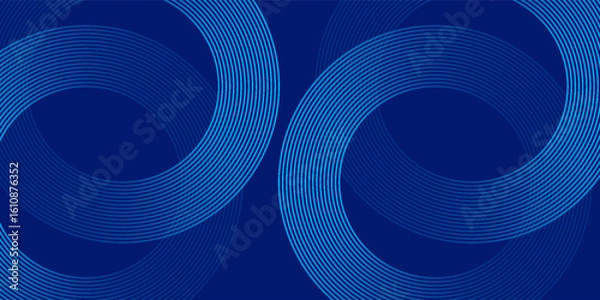 Fototapeta Abstract blue glowing geometric lines on dark blue background. Modern shiny blue circle lines pattern. Futuristic technology concept. Suit for cover, poster, banner, brochure, header, website