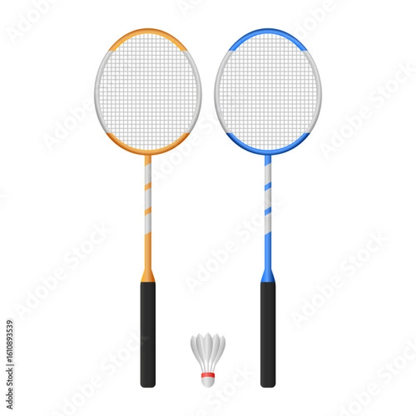 Fototapeta Badminton Rackets and Shuttlecocks Indoor Sports Vector. Two Badminton Rackets and Shuttlecocks on a White Background.
