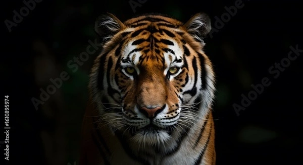Obraz Intense Gaze: Striking Portrait of a Tiger Against Dark Backdrop