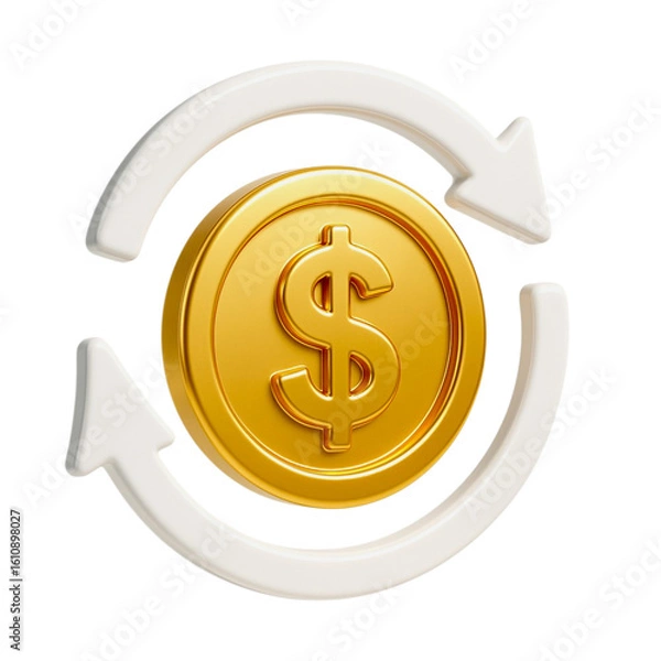 Fototapeta Golden dollar sign symbol representing wealth money and finance in a shiny 3D style