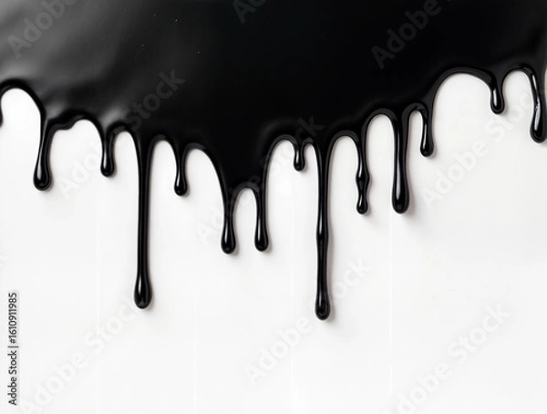 Obraz Black liquid dripping down white background