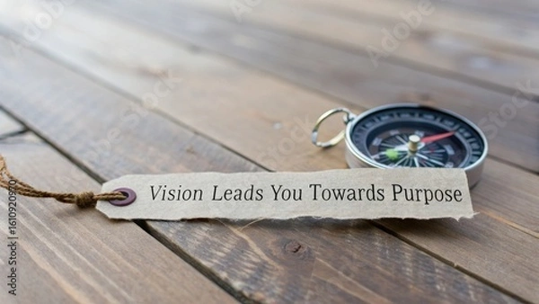 Fototapeta Broken Compass with Vision Tag in a Rustic Setting