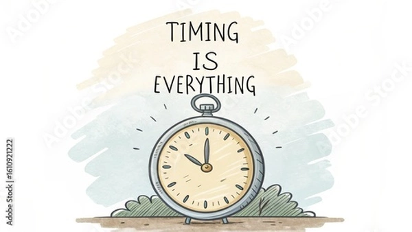 Fototapeta Motivational Illustration of a Clock with 'Timing is Everything' Message in a Creative Environment