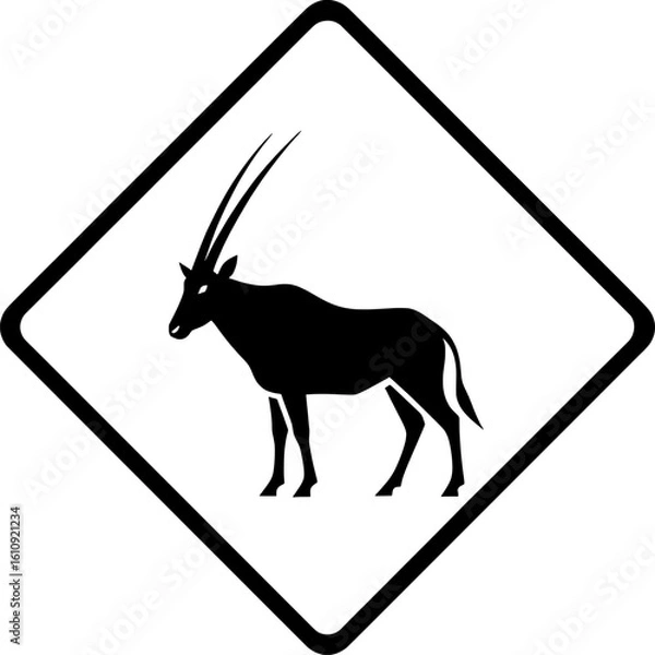 Fototapeta Animal Warning Sign Featuring Oryx Silhouette in Graphic Design for Nature Awareness
