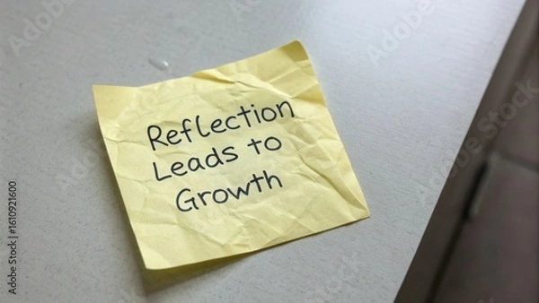 Fototapeta Reflection Growth Note, Creative Inspiration, Office Environment, Sticky Note Message, Personal Development, Encouragement