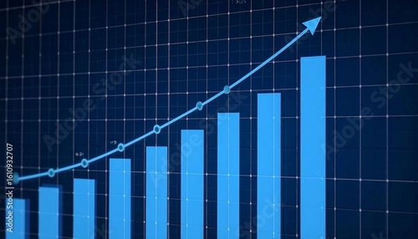 Fototapeta Upward trending bar graph on a dark blue grid