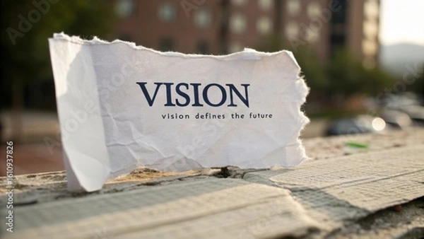 Fototapeta Inspiring Paper Rocket with Vision Quote on Ambition Drives Achievement, Urban Setting, Photograph, Reflective Environment