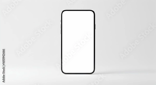 Fototapeta Modern smartphone mockup with blank white screen on a clean white background, frontal view.