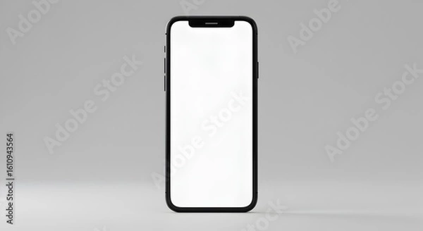 Fototapeta Modern Smartphone with Notch and Blank White Display in Vertical Position on Grey