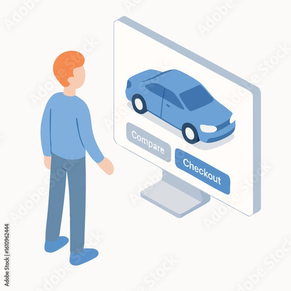Fototapeta Isometric Stylish Car Configuration on Computer Screen E Commerce Illustration