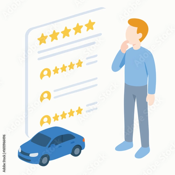 Fototapeta Isometric Style Customer Review and Car Purchase Feedback Illustration