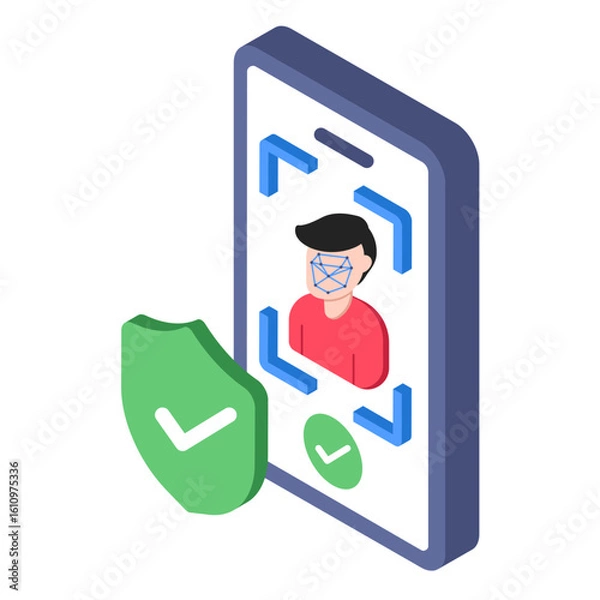 Fototapeta face recognition isometric illustration