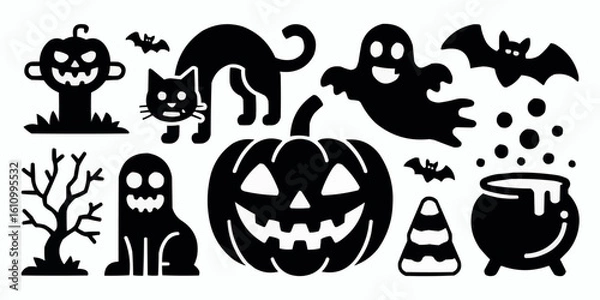 Fototapeta Collection of Simple Solid Black Vector Icons for Graphic Design and UI