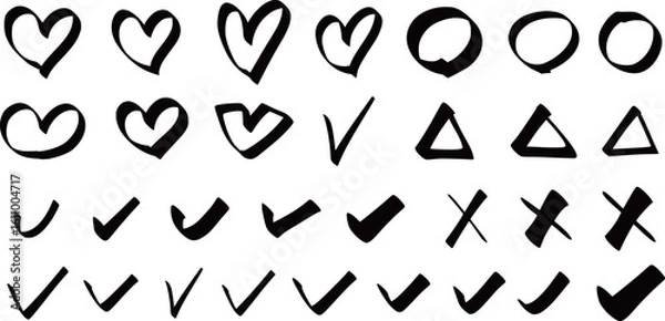 Fototapeta A hand-drawn set of various symbols and shapes. Vector Illustration isolated on a transparent background.
