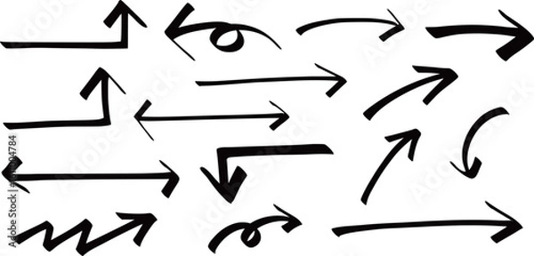 Fototapeta A set of handwriting arrow signs, vector illustration isolated on a transparent background.