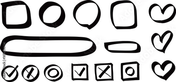 Fototapeta A set of hand-drawn speech bubbles and check marks. Vector Illustration isolated on a transparent background.