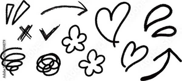 Fototapeta A hand-drawn set of symbols, shapes, icons, and clip art. Vector Illustration isolated on a transparent background.