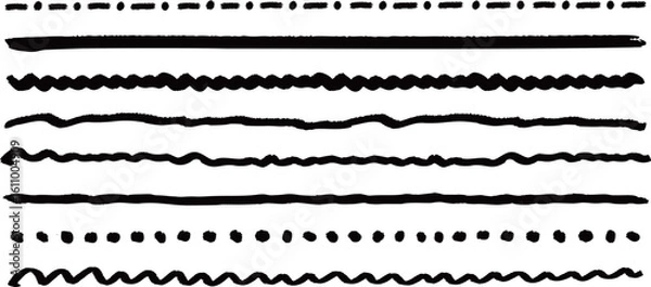 Fototapeta Set of various lines of handwriting, vector illustration isolated on a transparent background