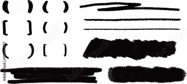 Fototapeta A set of hand-drawn brackets and lines. Vector Illustration isolated on a transparent background.
