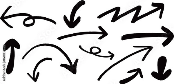 Fototapeta A set of handwriting curving arrows, vector illustration isolated on a transparent background.