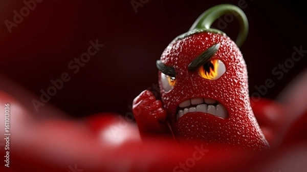 Obraz Angry Chili Pepper Character in Fiery Focus