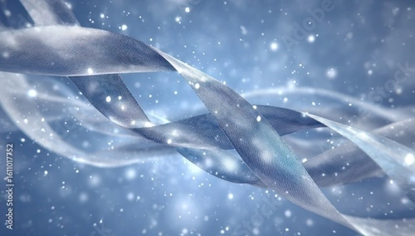 Fototapeta Abstract DNA Double Helix Design With Blue Silver Twirls