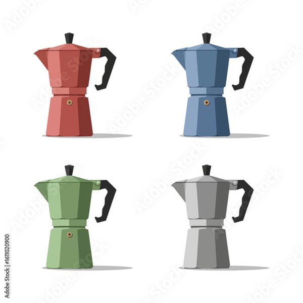 Fototapeta Colorful Moka Pots A set of four different colored Italian coffee makers