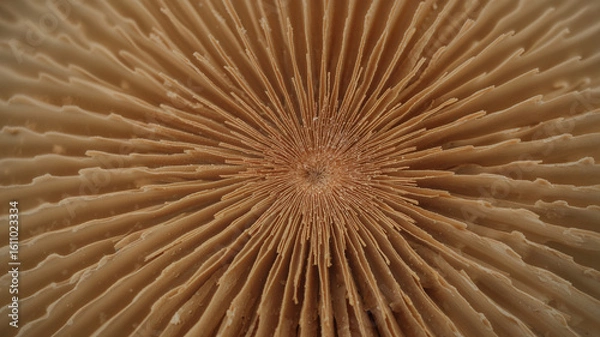 Fototapeta Mushroom gills creating a stunning radial pattern in nature's design