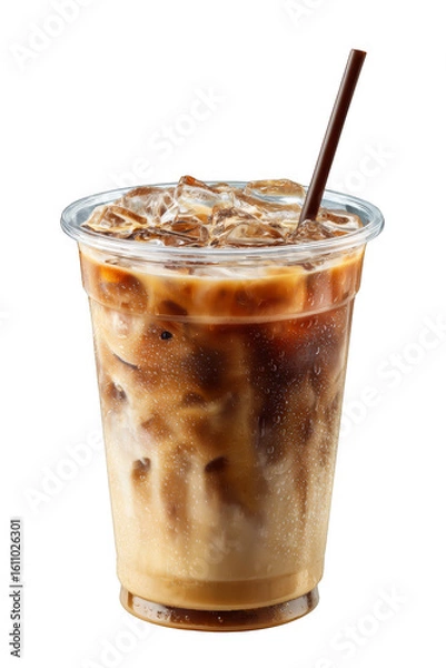 Fototapeta Refreshing iced coffee with milk and ice cubes for a perfect summer day